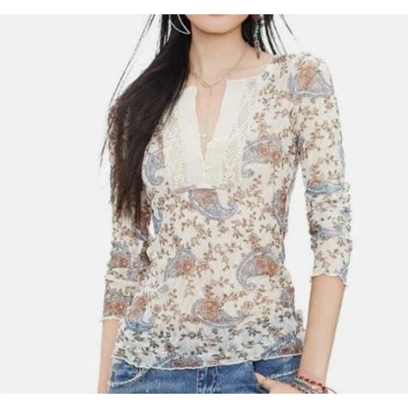Top Ralph Lauren Denim & Supply Mujer Medio Azul Crema Floral Encaje Transparente Y2K