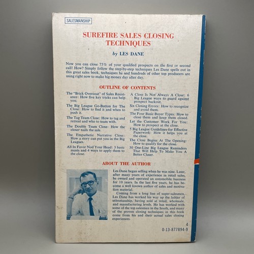 Surefire Sales Closing Techniques by Les Dane (1978, ULTRA RARE) - Picture 2 of 3
