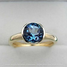 1.69Ct Round Cut Blue Topaz Solitaire Engagement Ring 14K Yellow Gold Over