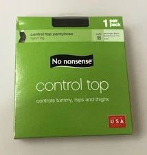 No Nonsense Control Top Pantyhose Size B MN Black Sheer Toe A48 - NEW ITEM