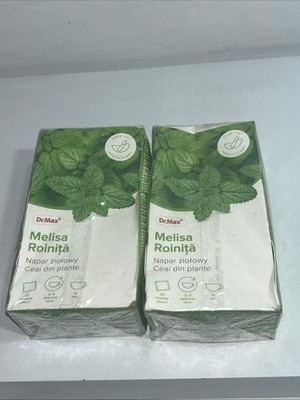 2 Sealed Dr. Max Lemon Balm, Honeydew Herbal Tea, 20 Each Damaged Box 