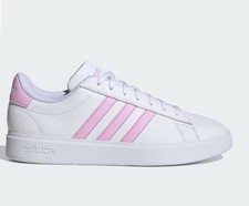 Adidas Women's Lace Up Grand Court 2.0 Low-Top Shoes White/Lilac Size 6.5 NEW