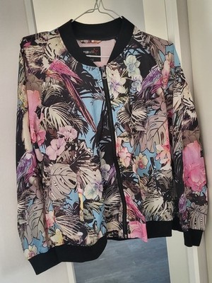 FB Sister, Jacke, Blouson, Pilotenjacke, Geblümt, Bunt, Schwarz, Gr. L