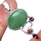 Natural Green Aventurine & Garnet 925 Sterling Silver Pendant Jewelry P-1293
