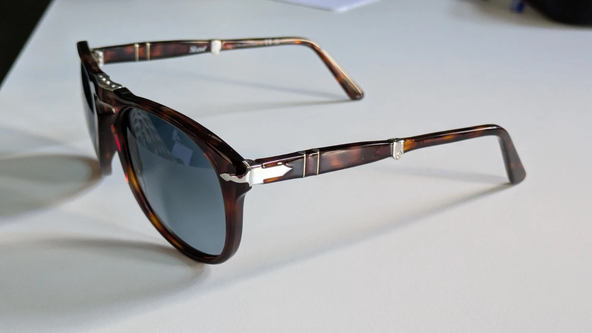 Persol PO0714 714 24/S3 54 Havana Blue Polarized foldable Sunglasses Italy made