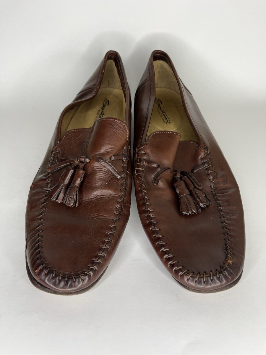 Santoni Italian Brown‎ Leather Tassel Slip On Loafers Mens 11M Luxury Career Santoni - Tan Leather Tassel Slip-On Loafer – Robert Old & Co main image 4