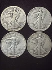 Lot Of 4 1941-S 1945-S 1946D 1946-S Walking Liberty Half Dollar 90% Silver VG-F
