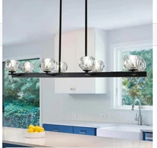 Loyled Black Linear Crystal Chandelier - Modern 8-Lights Pendant 3558A