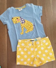 mini Boden Girls EUC 5-6 Y Blue dog top / NWT 7 Y Yellow shorts SET