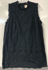 Gap x Dôen Women's Size M Black Sleeveless Scalloped Hem Eyelet Mini Dress NWT