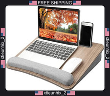 Laptop Lap Desk with Cushion Fits Up to 15.6 Inches Woodgrain