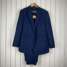 Charles Tyrwhitt Navy Pinstripe 3 Piece Wool Suit Blazer Jacket 42S 38W 32L