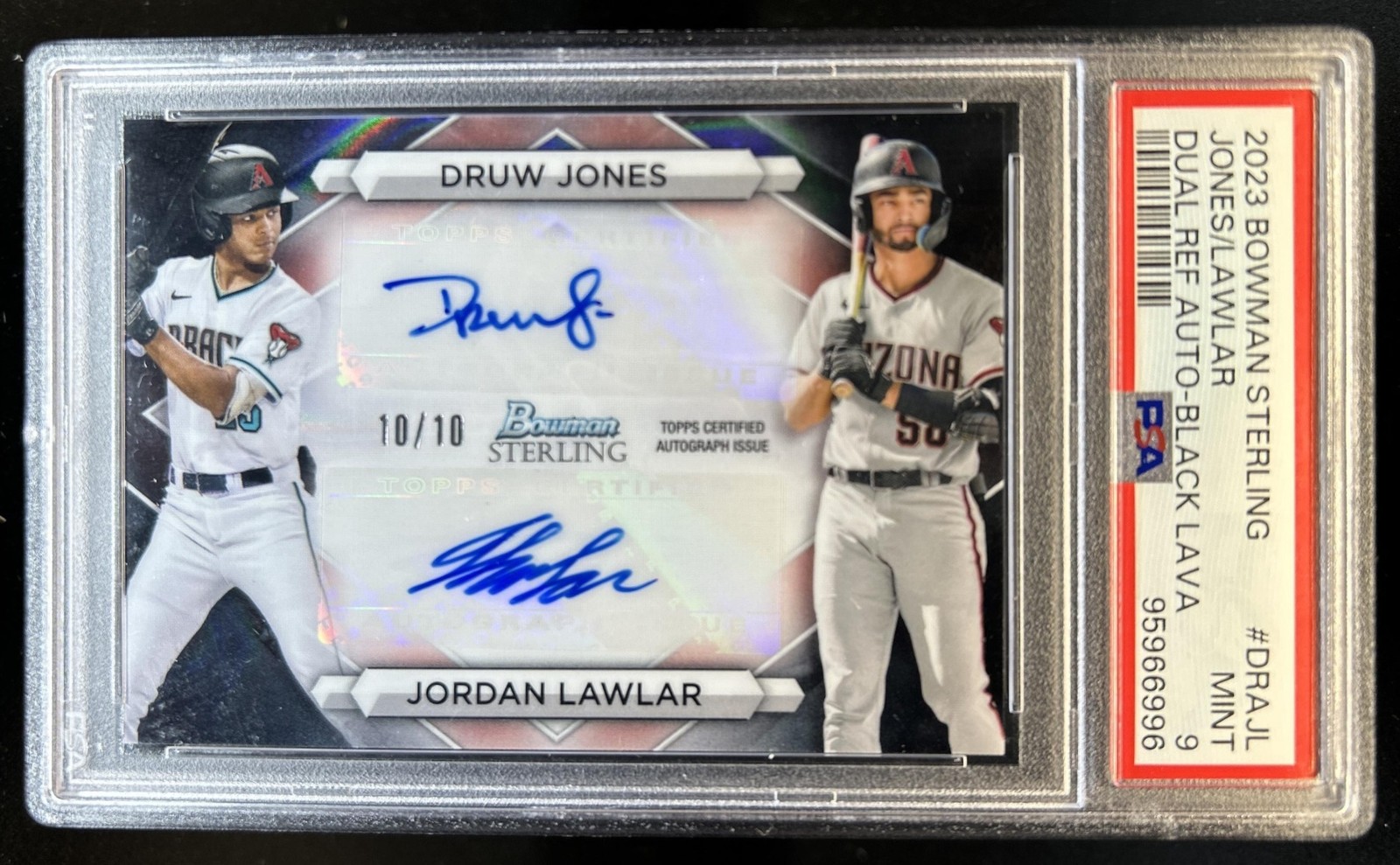 2023 Bowman Sterling Druw Jones Jordan Lawlar Refractor Auto Black #/10 PSA 9