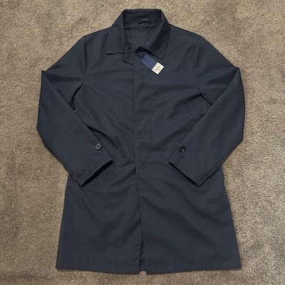 NWT Stafford Men s Navy Blue Trench Coat Mac Overcoat Size Small $140 MSRP