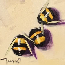 Jose Trujillo Art PRINT 16x16 Collectible Artist Painting 3 Bees Peach Color