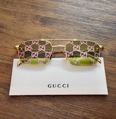 Gucci GG1804S 002 54mm Square Sunglasses in Gold/Green GG Pattern Lens