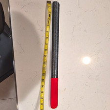 Long Handled Metal Shoe Horn with Textured Black Handle and Red Rubber End