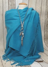 Schal XXL 100% Wolle türkis Tuch Stola Schultertuch Pashmina 195cm x 70cm Neu