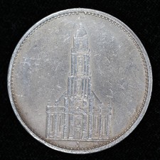 1934-J Germany Potsdam Church Third Reich Silver 5 Reichsmark Hamburg Mint