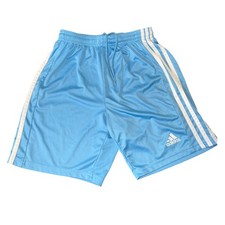 Adidas Youth Soccer Athletic Shorts Light Blue White 3 Stripe Aeroready M 11-12Y