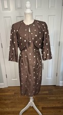 Spenser Jeremy Vintage Silk Polka Dot Sheath Dress Crop Jacket Set Size 10 Brown