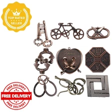 9 Pack Metal Brain Teaser Puzzles 3D Interlocking Logic Games for Adults