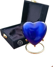 Blue Cremation Urn for Ashes Keepsake Heart Urn with Black Box and Brass Stand M