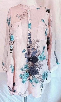 Zanzea Tunic Top 5XL Big Shirt Tan & Blue Floral Tencel New w/Tags
