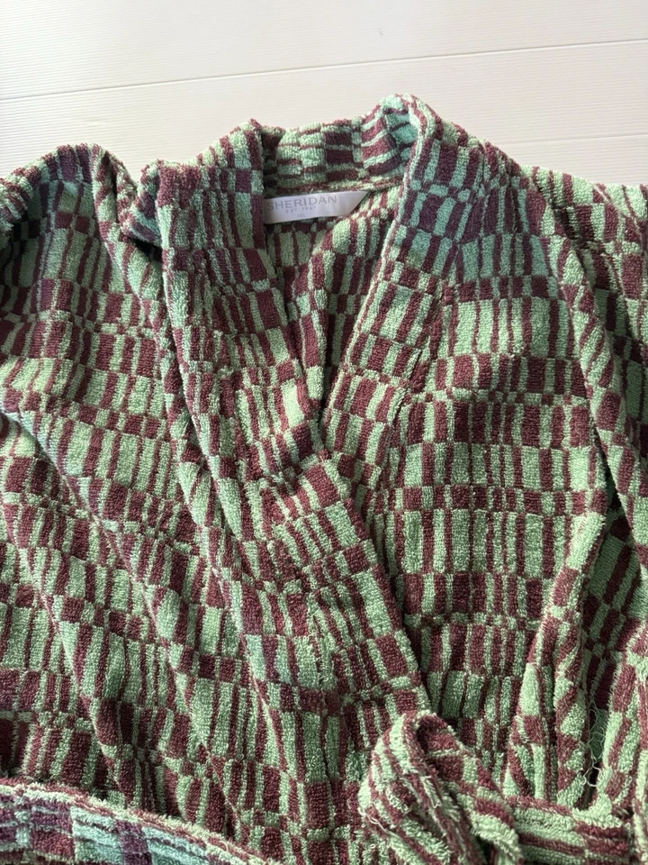 Albornoz Sheridan Vintage Lujo Australiano Algodón Grueso Talla M/L Verde Marrón Foto 4 de 4