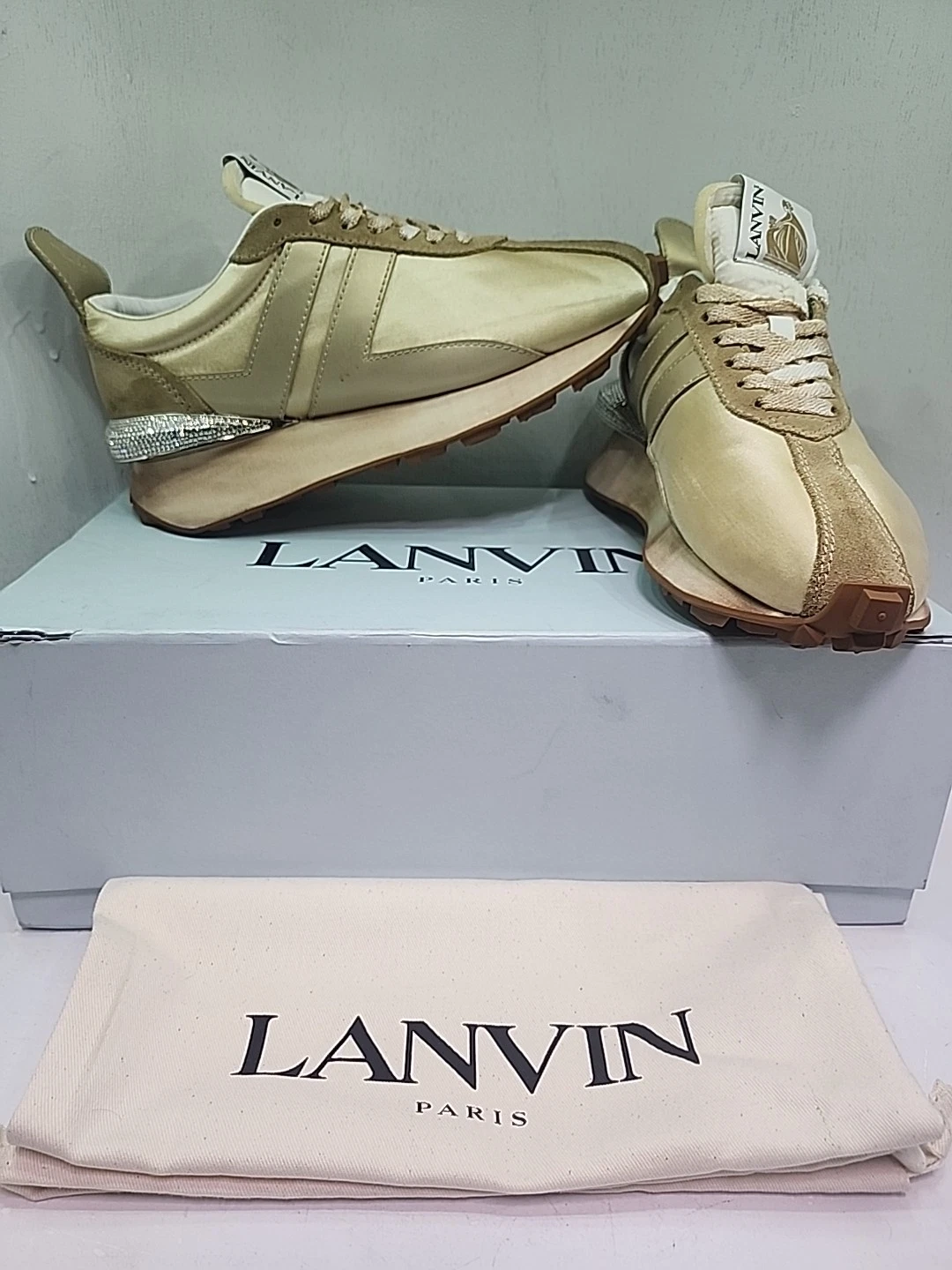 Lanvin — LANVIN Bumper Satin & Leather Sneaker Size 39  [68]
