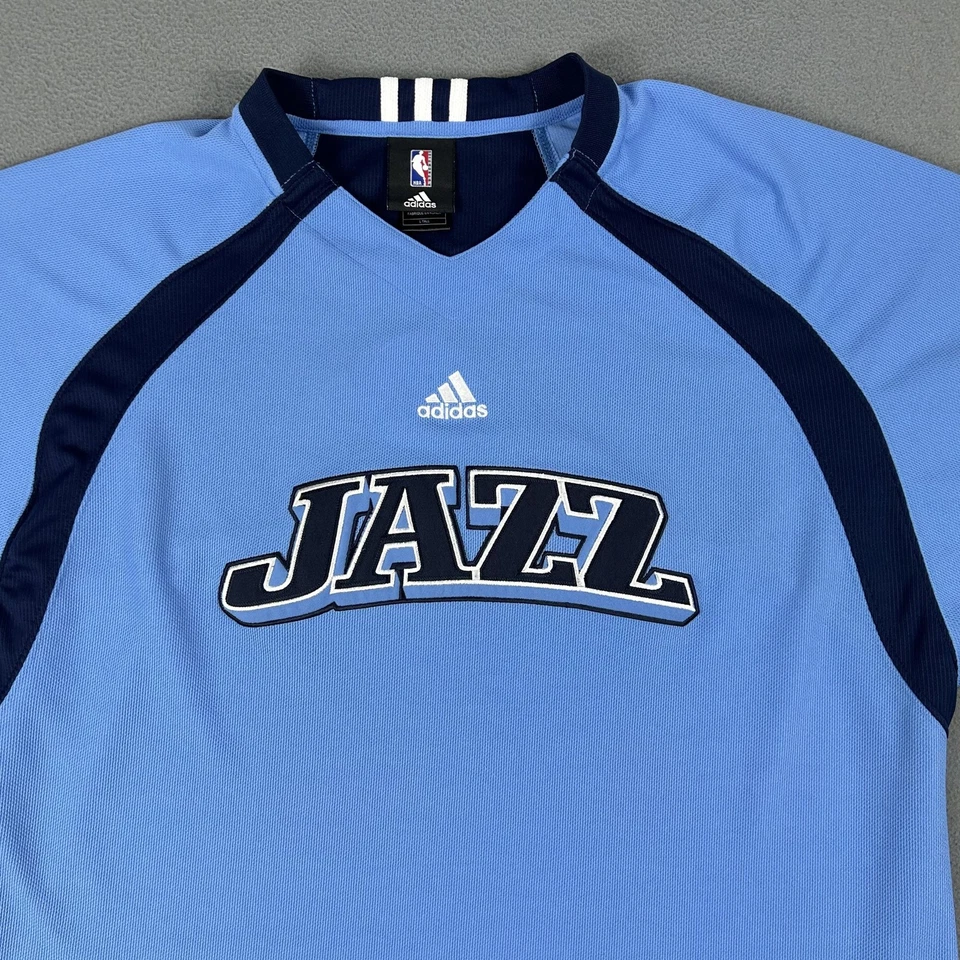 Utah Jazz Shirt Mens Large Tall Powder Blue NBA Basketball Warmup Top Adidas - Image 2 of 4