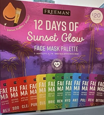 Freeman 12 Days Of Sunset Glow Face Treatment Palette W/ Buffer & Brush MSRP $25