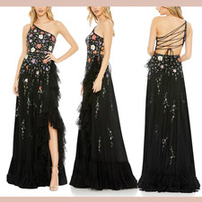 NWT$698 Mac Duggal [ 6 ] 9164 Embellished One Shoulder Asymmetric Hem Gown S2029