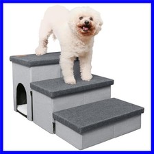 Dog Stairs for High Beds, Folding Pet Steps for Small Dogs and Cats with Stor...