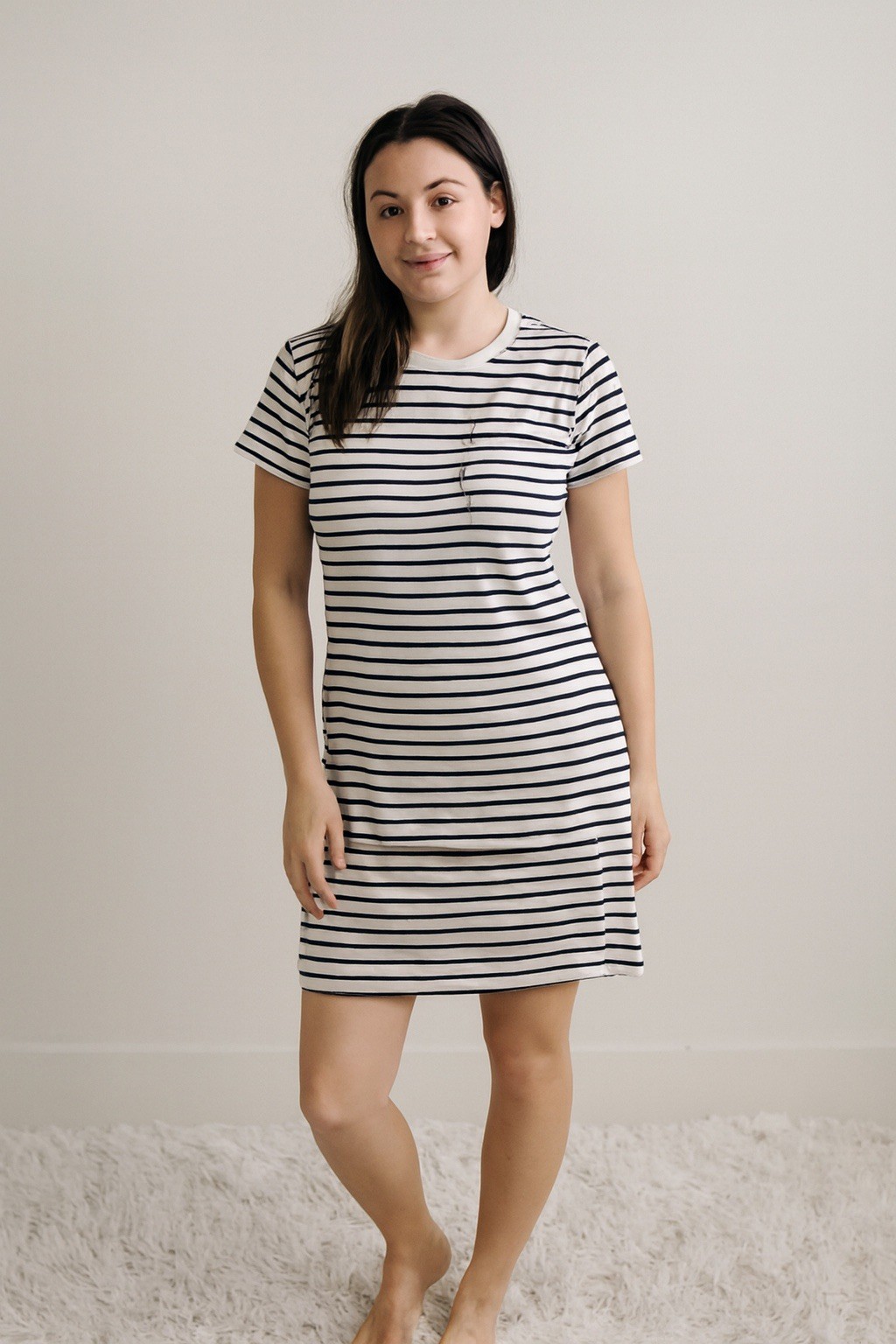 Pact Organic Cotton Shirt Dress Large Blue White Striped Nautical Casual Preppy