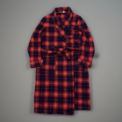 Vintage 60 s Pendleton Robe Mens Plaid Wool House Coat Size M Red 70 s Sleepwear