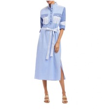 NWT Karen Kane Mixed Stripe Midi Shirtdress MIXED BLUES SIZE XS $178