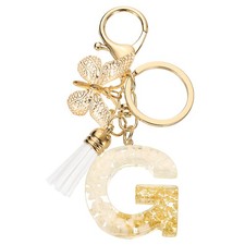 Initial Letter Keychains, Resin Cute Pendant with Butterfly Tassel, White-G