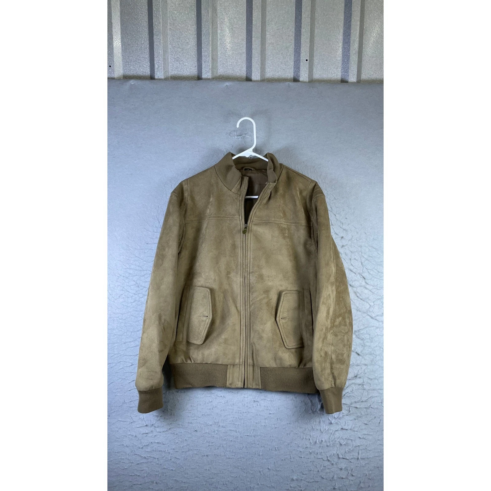AC Dimilano Bomber Jacket Mens Small Tan Excellent Faux Suede Full Zip Ribbed - product detail image 1