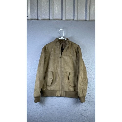 AC Dimilano Bomber Jacket Mens Small Tan Excellent Faux Suede Full Zip Ribbed video thumbnail