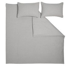 Image of Super King Duvet Cover & Pillowcase Set Grey Cotton Waffle Contemporary Design