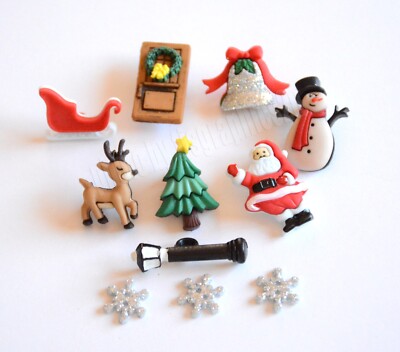 Christmas Village / Button Embellishments / Santa ~ Reindeer ~ Sled ~ Bell 