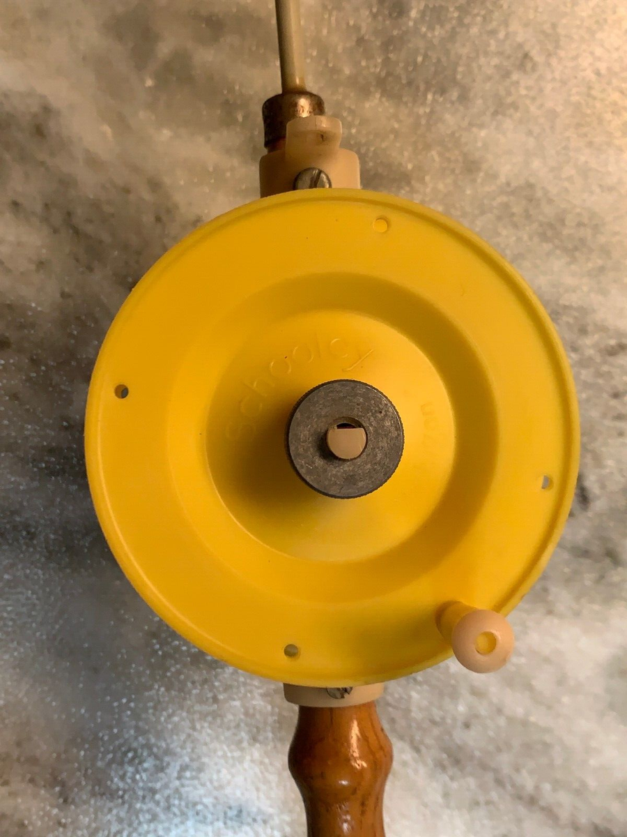 Vintage Schooley Ice Fishing Reel With Rod Made USA Greenville, MI