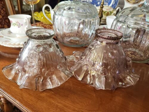 Vintage Fenton Cabbage Rose Fairy Glass Lamp Shade | 60s Amethyst Iridescent... - Afbeelding 1 van 16