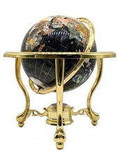 Collector Edition! 14" Black Pearl Swirl Gemstone globe w Tripod Gold Stand
