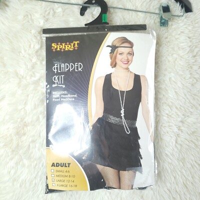 adult black beaded flapper dress by spirit halloween 1920s Skirt Set W/ Necklace & Headband Sz L Size:34 EURO This Black style #: BR8963C-TAN SFNEEWHO Black Neon Green