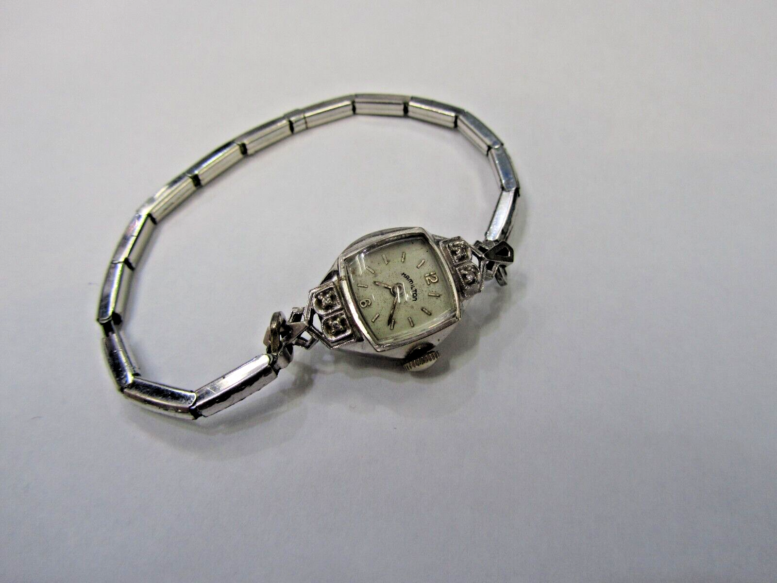 Vintage 14 KT. White Gold 17 Jewels Hamilton Swiss Made Ladies Watch