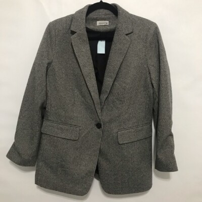 NEW LOFT Petite Long Textured Knit Blazer WOMENS 12 P 12P NWT GRAY  HOUNDSTOOTH