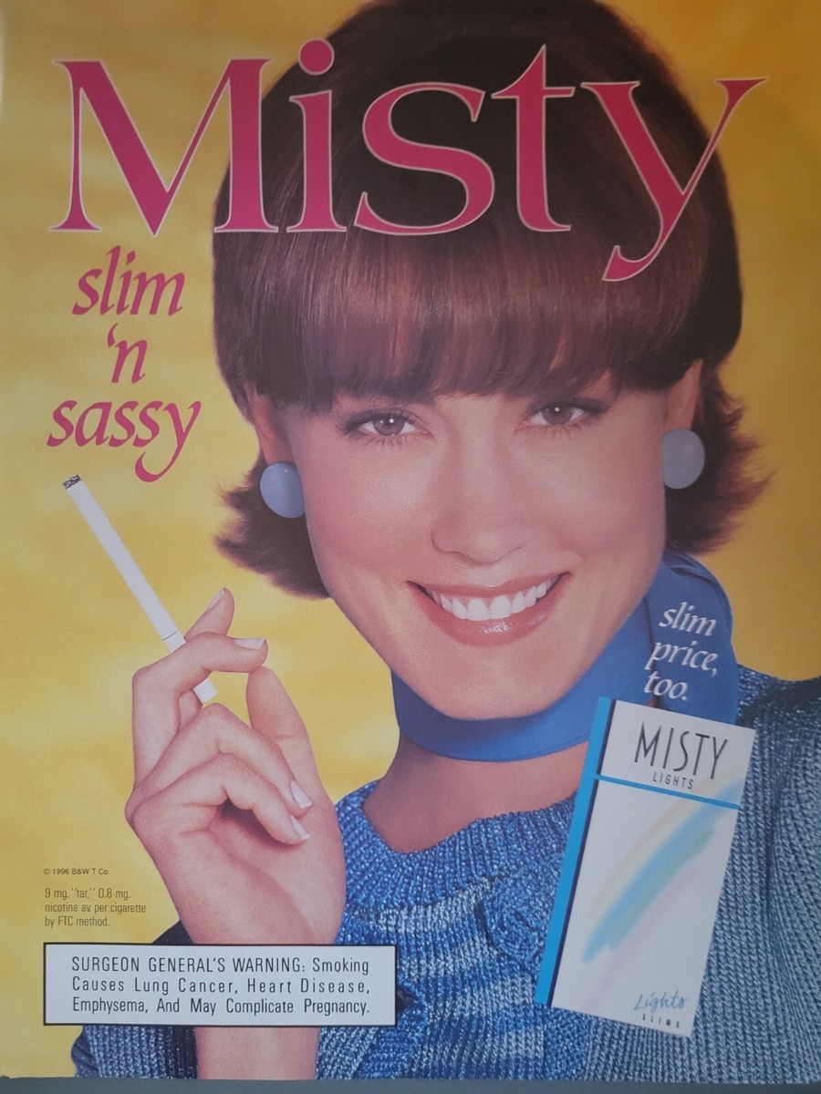 how much was a pack of cigarettes in 1996 Basic Trade Print Magazine Ad Poster ADVERT 1996 Misty Lights Cigarettes Slim