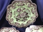 SPODE ARCHIVE fancy square BRITISH FLOWER ROSA PLATES mint brown NEW set of 4! — photo 2